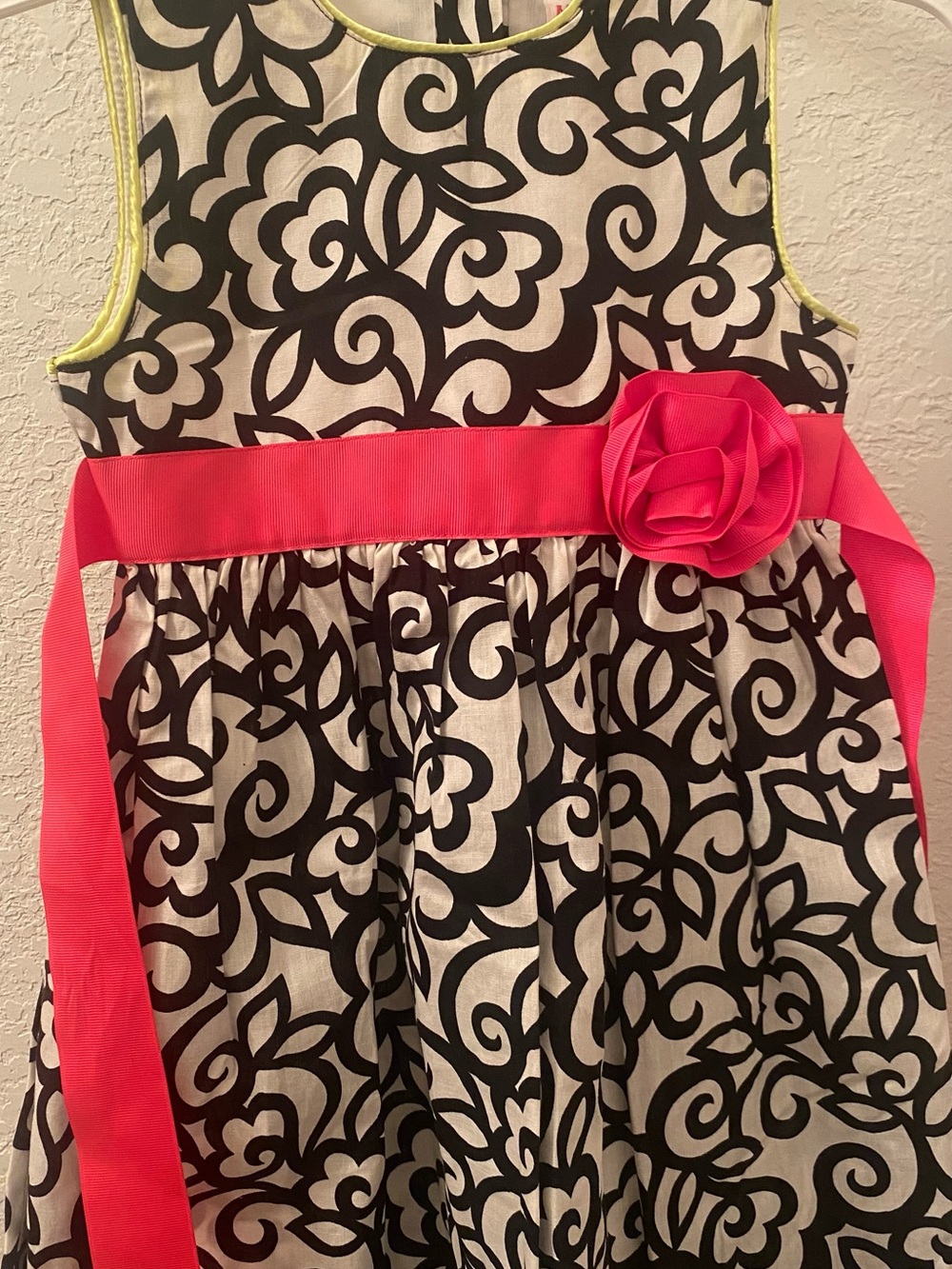 Nannette Black & White Floral Dress with Coral Pink Sash